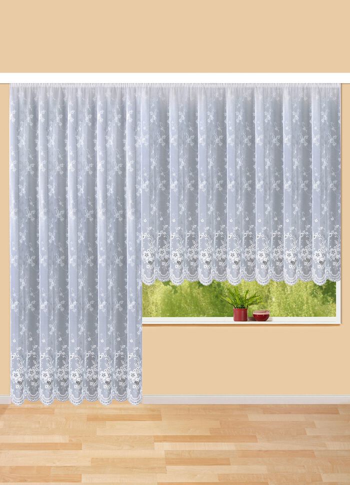 Rullgardin med Plauen-broderi och universalskena WEISS