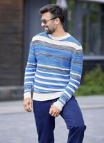 Randig tr&ouml;ja med rund hals och strukturerad design T&Uuml;RKIS-GRAU-ECRU GESTREIFT