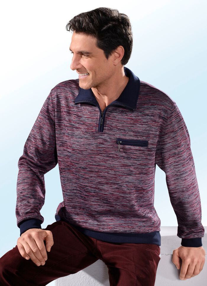 Stickad tr&ouml;ja med kort blixtl&aring;s i kragen 