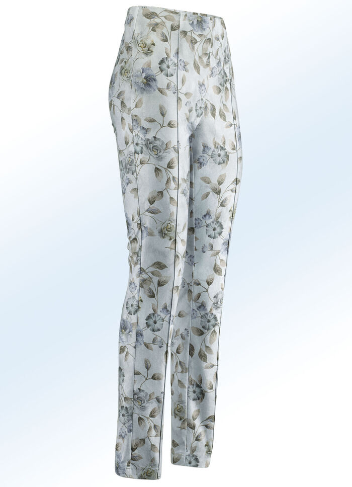 Byxor med harmonisk blommig design BLEU-SAND-GRÅ