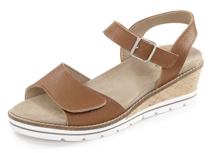 ELENA EDEN, bekv&auml;ma damsandaler, bredd H, med uttagbar fotb&auml;dd COGNAC