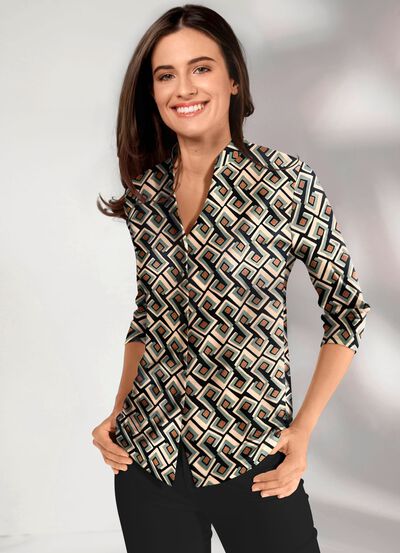 Skjortblus med uppst&aring;ende krage 