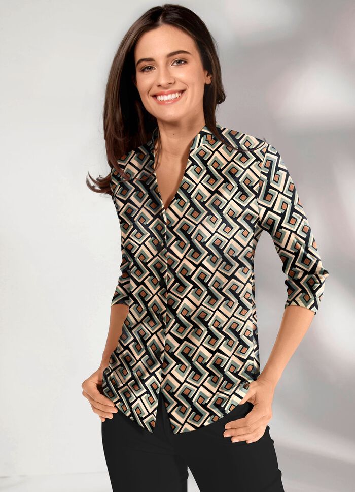 Skjortblus med uppst&aring;ende krage 