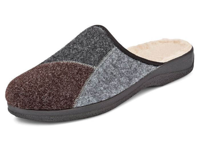 Fodrade herrtofflor, med ny ull GR&Aring;BRUNT