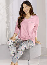 Pyjamas med V-ringad kant och bröstficka 