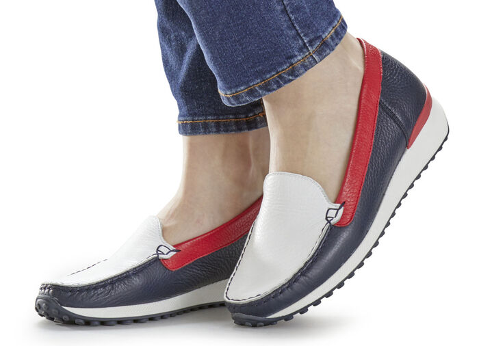 Loafers från Waldläufer av mjukt hjortskinn BLÅ VIT RÖD