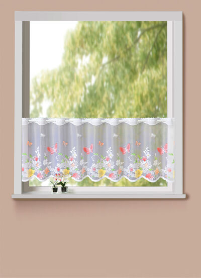 Kort gardin av handfärgad jacquard 