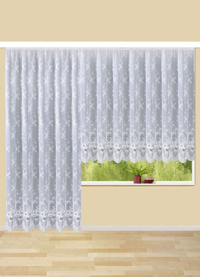 Rullgardin med Plauen-broderi och universalskena WEISS