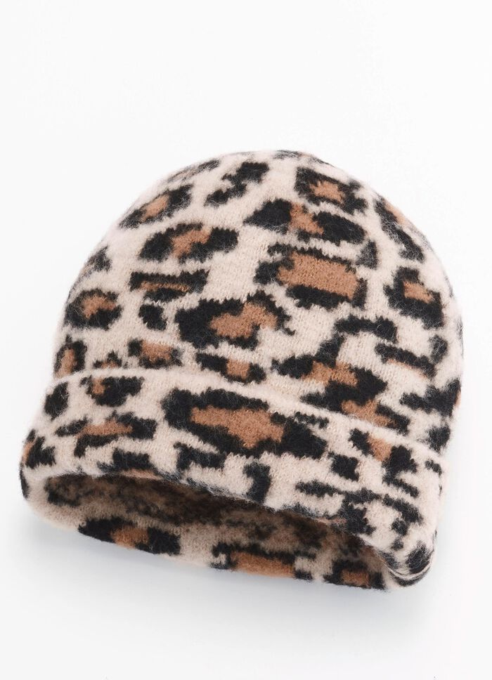 Modern damhatt i leopardm&ouml;nster NATURBRUN