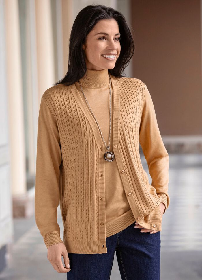 Kofta med kabelstickad struktur KAMEL