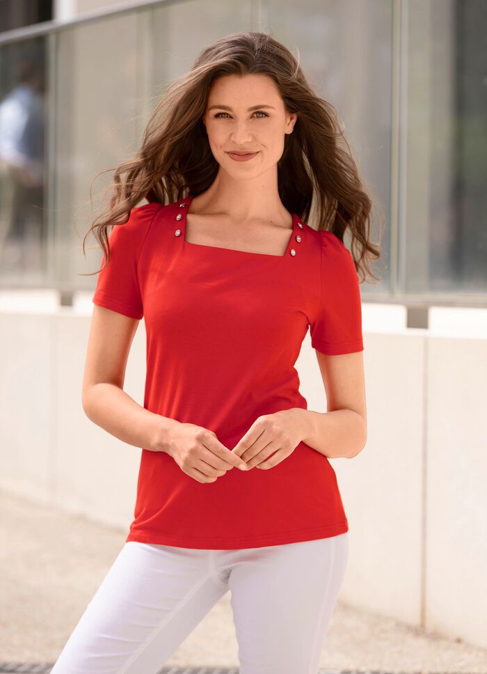 Skjorta med dekorativa knappar i 2 f&auml;rger KORALL