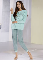 Pyjamas i stretchig frotté med garnfärgad randig design, 