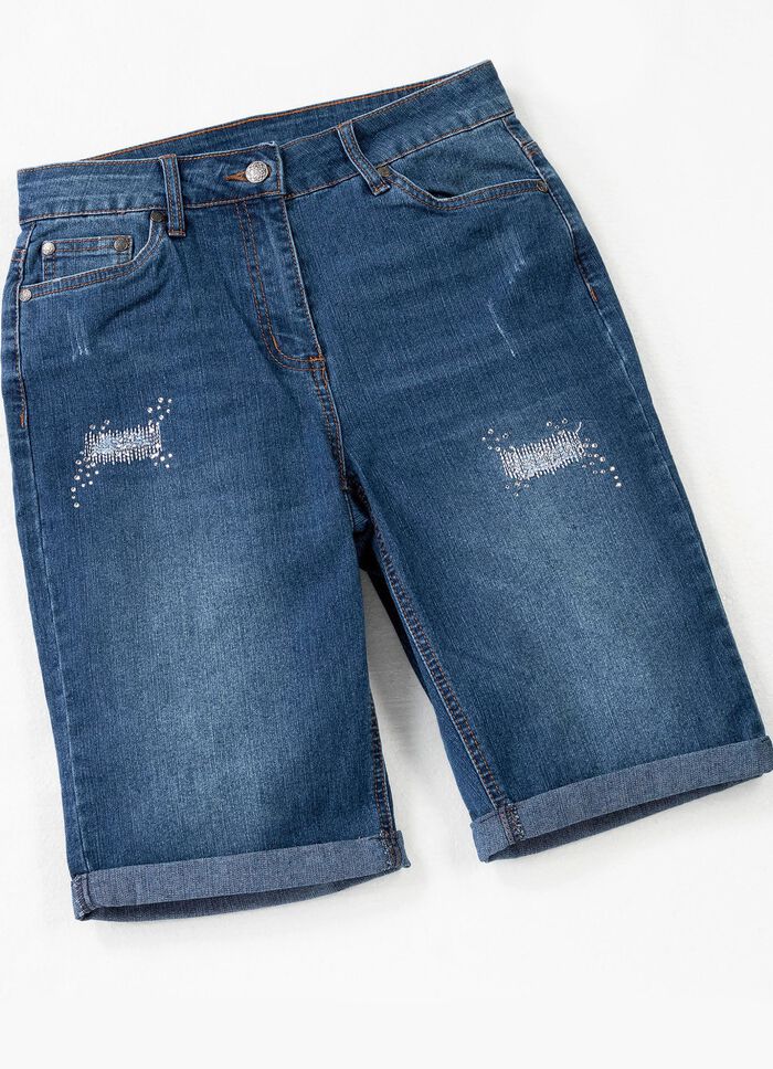 Denim Bermudashorts med fantastiska begagnade effekter 