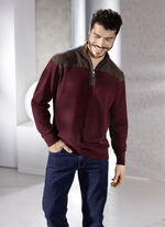 Ståkragetröja med blandad textur VINRÖDBRUN MELERAD