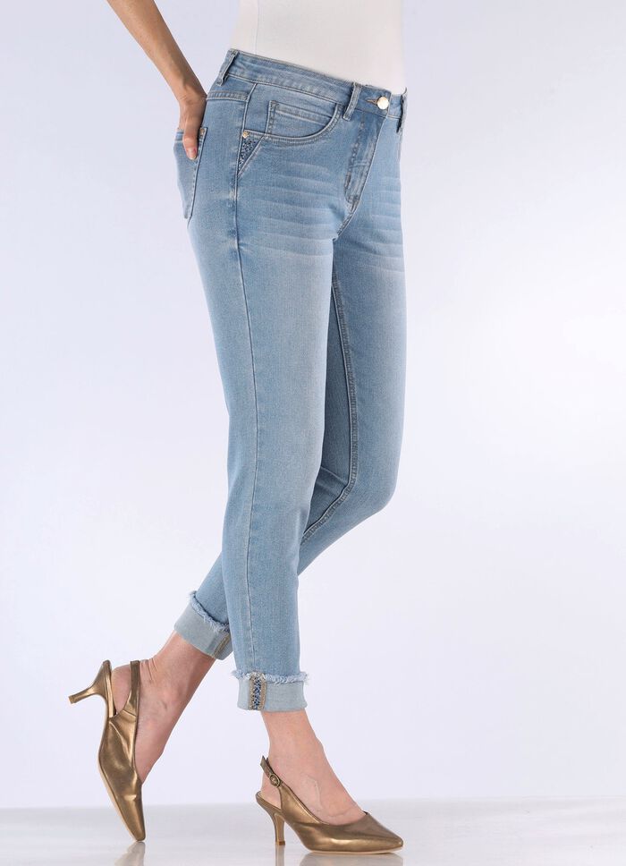 Jeans med glittrande strassbes&auml;ttning 