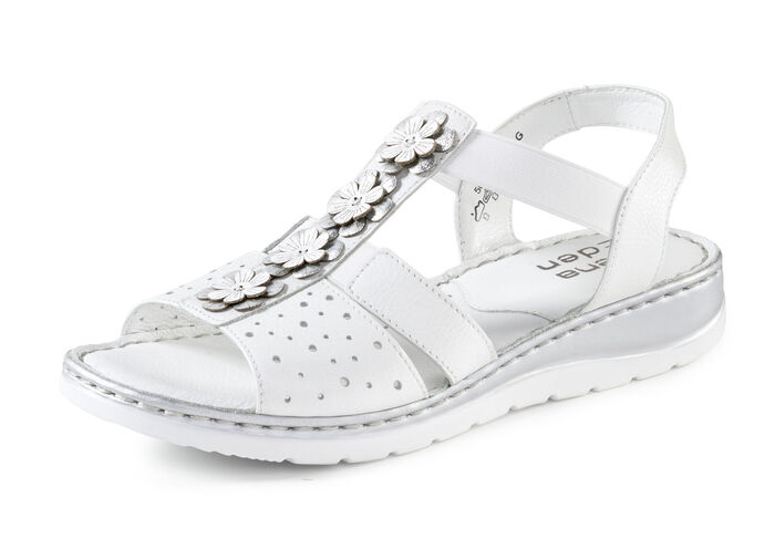 ELENA EDEN, sommarsandaler för dam, vidd G, tillverkade av läder VIT SILVER