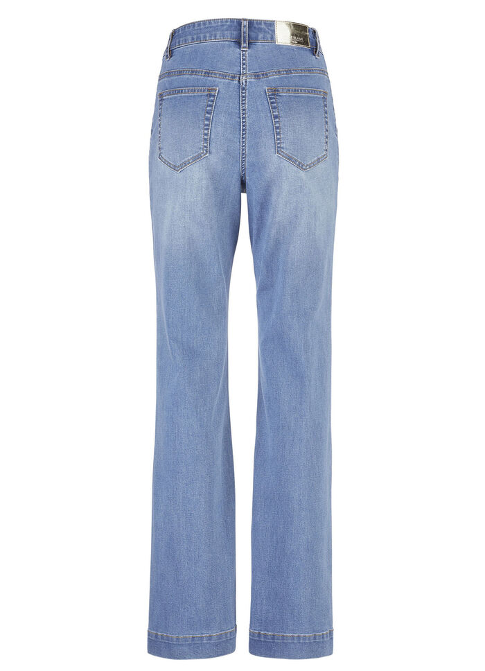 Jeans med trendiga dekorativa knappar JEANSBLAU
