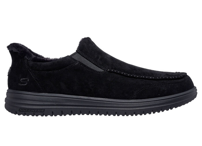 SKECHERS, bekväma herrtofflor, med gjuten slip-in-hälplatta SVART