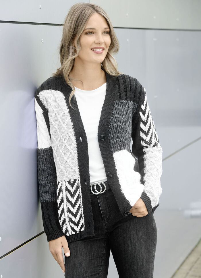 Cardigan i en mix av mönster 
