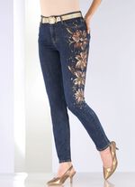 Eleganta jeans med handm&aring;lade blommotiv 
