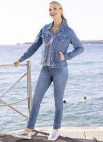 Jeans med extravagant strassdekoration, 