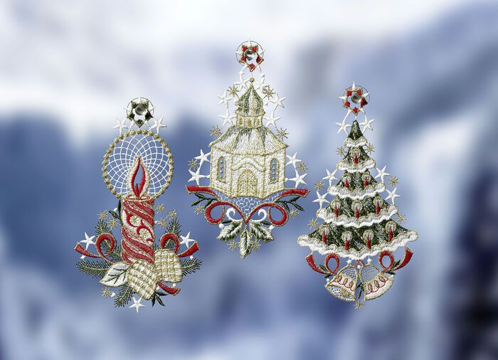 Fönsterbilder, set om 3, gjorda av äkta Plauenspets 