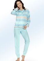 Pyjamas i frottéstretch med garnfärgad randig design, 