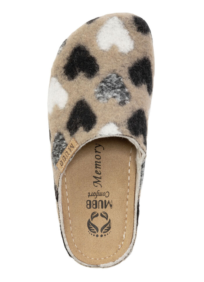 Mubb tofflor i ullfilt med en fräck hjärtdesign BEIGE-SCHWARZ
