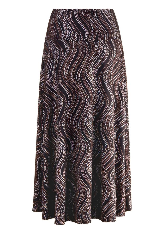 Kjol med ett elegant, skimrande glansigt tryck 