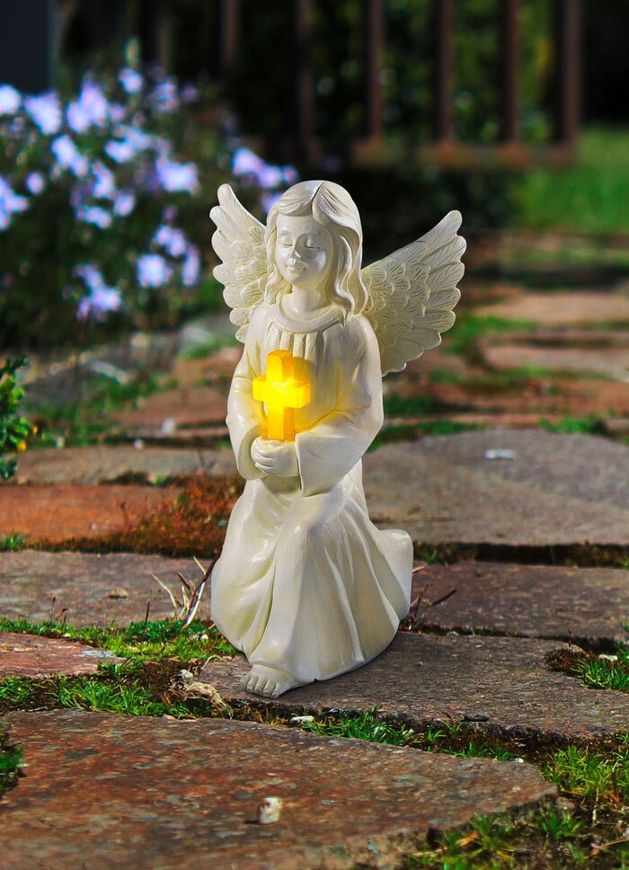 Sol&auml;ngel med kors av polyresin 