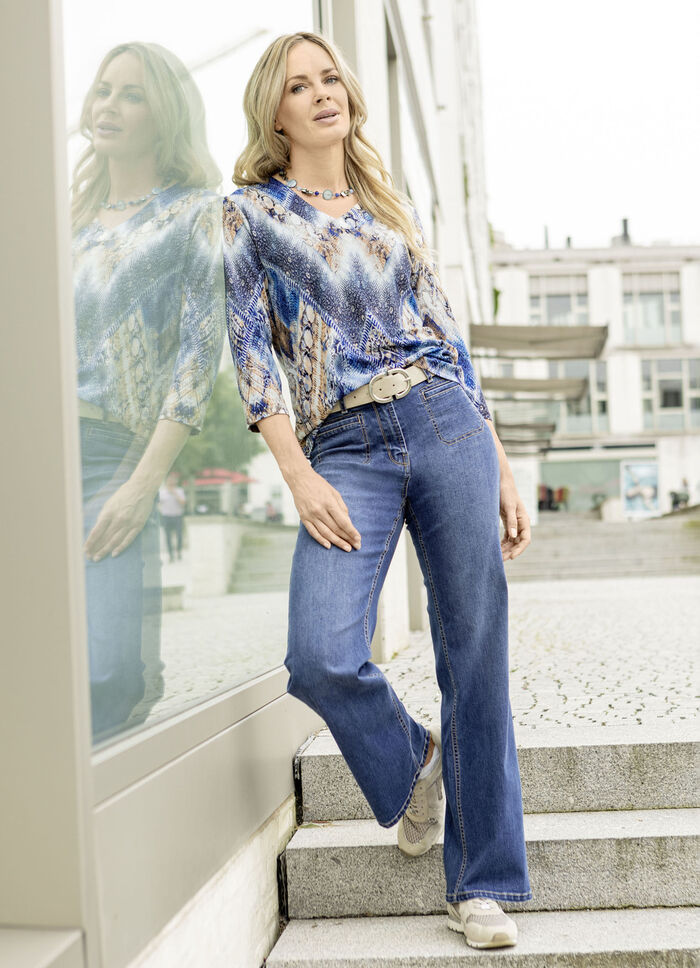 Skjorta med heltäckande tryck i 2 färger BLAU-CAMEL-EISBLAU