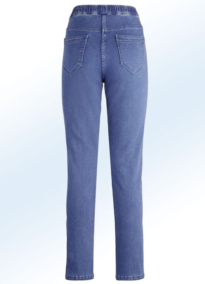 Jeans i dra-på-modell JEANS BLÅ