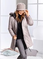 Kort kappa med avtagbar fuskpälskant CAPPUCCINO