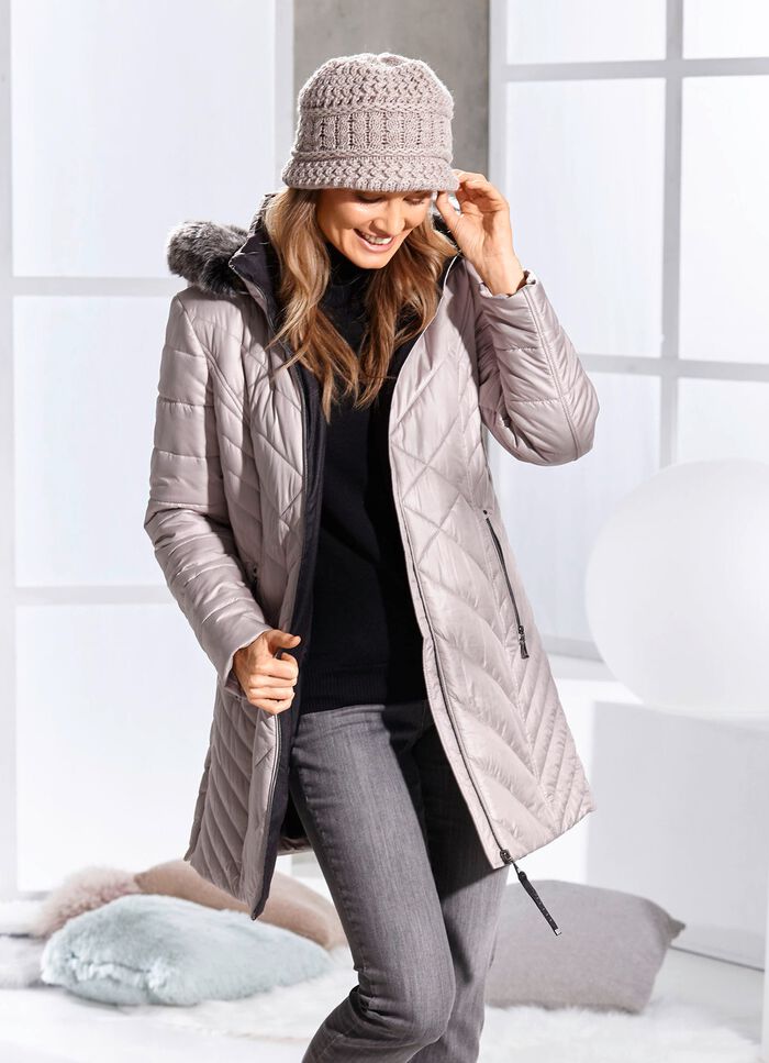 Kort kappa med avtagbar fuskpälskant CAPPUCCINO