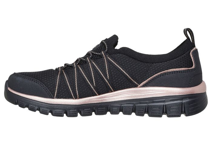 SKECHERS, trendiga damtofflor, tillverkade av stickat meshmaterial SVART-ROSA GULD