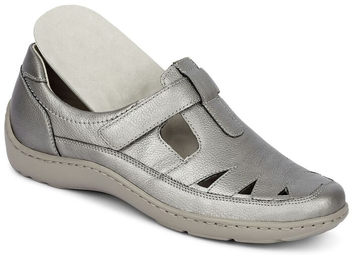 Waldläufer tofflor med läder massage fotbädd SILVERGRÅ