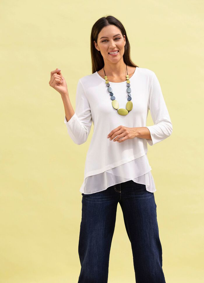 Skjorttunika med skiktade volanger ECRU