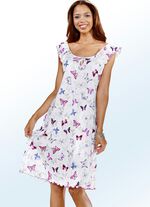 Nattlinne, korta &auml;rmar med rund hals och knytband VIT-ROSA