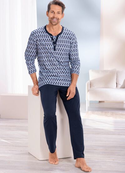 Pyjamas med knappsl&aring; och &ouml;ppna kanter 