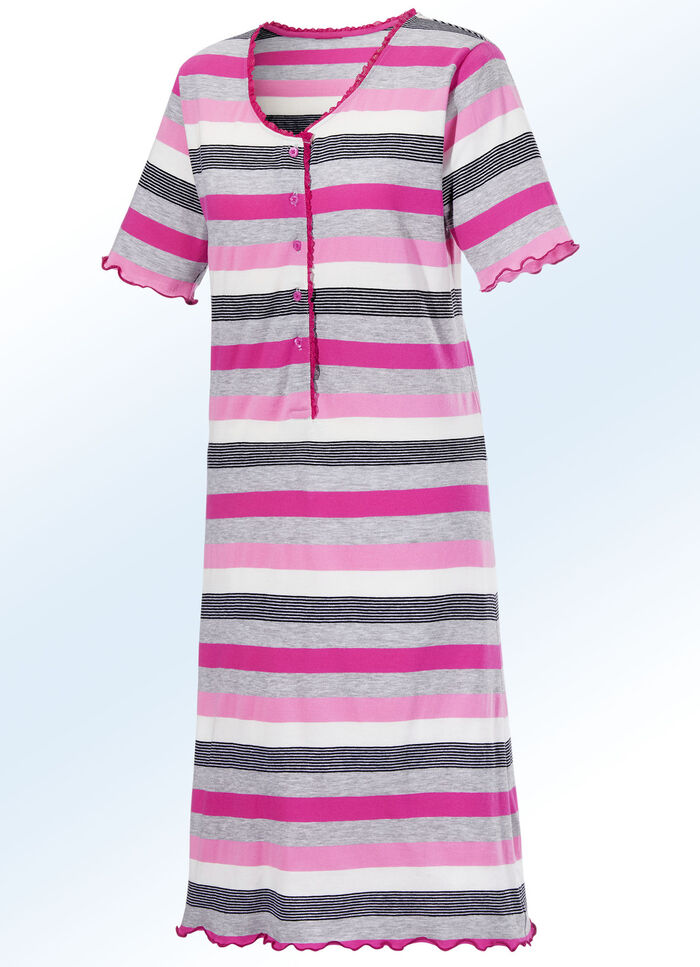 Nattlinne med knappslå och garnfärgad randig design GRÅ-FUCHSIA