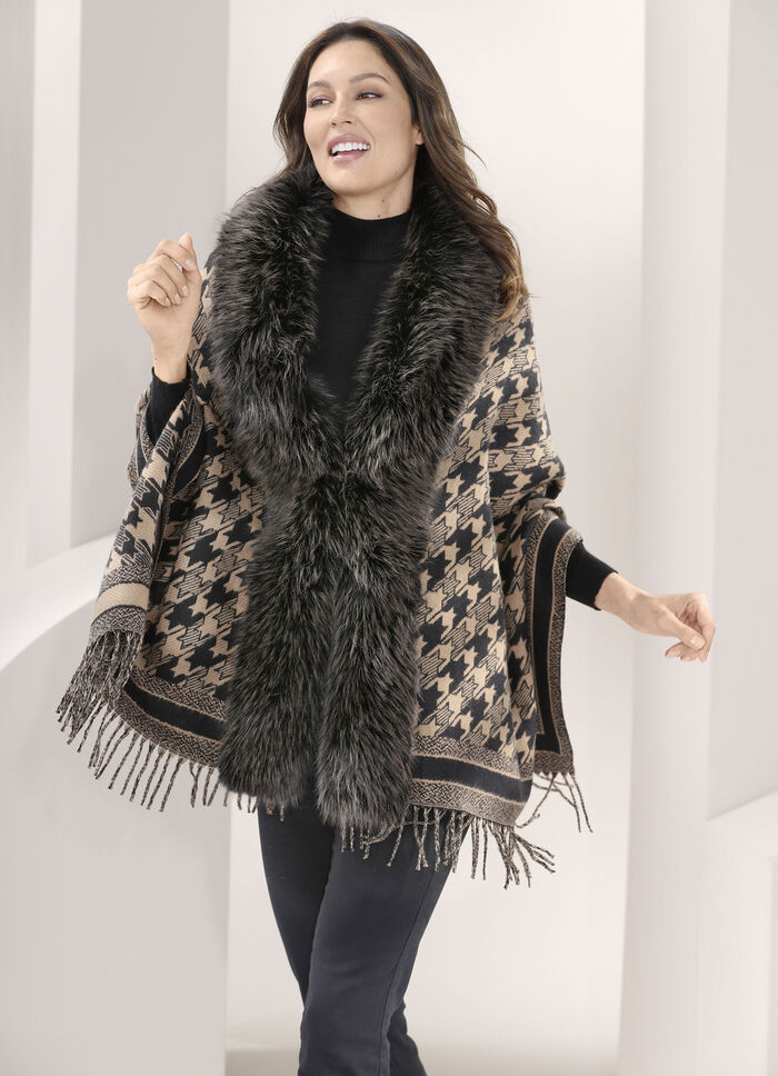 Poncho med trendig hundtandsmönster, 