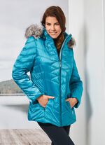 Jacka med avtagbar kant i fuskp&auml;ls 