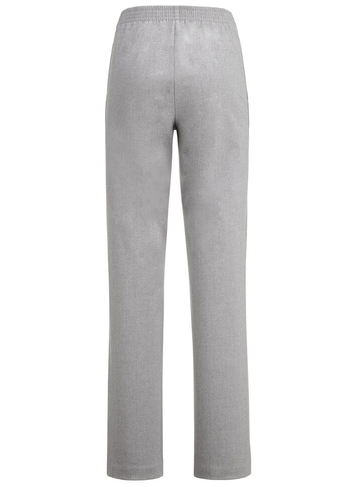 Byxor i moderiktig vidd LJUSGRÅ SMÄLTAR.