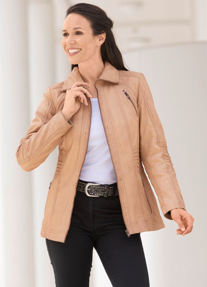 Kort skinnjacka med st&aring;krage 