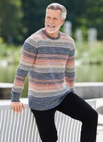 Attraktiv tr&ouml;ja med rund hals MARINE-ORANGE-BEIGE MELIERT