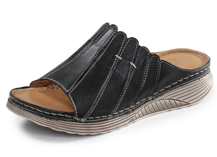 Gemini, snygga damslippers, vidd G, tillverkade av läder SCHWARZ