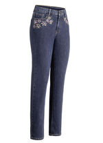Jeans med handmålade blommotiv 