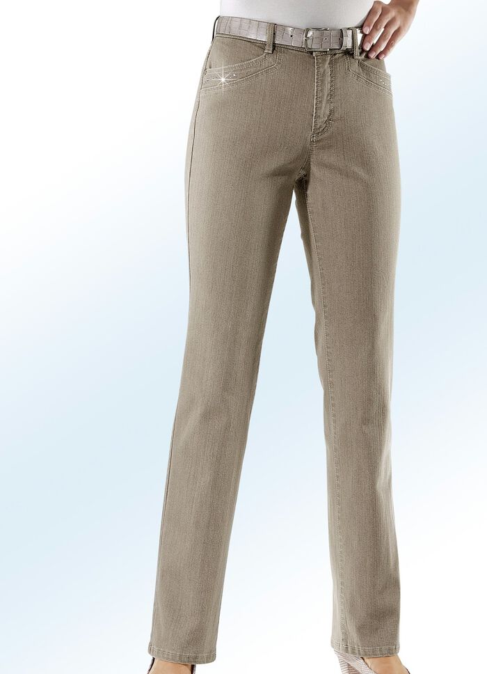 Bekv&auml;ma jeans med strassdekor 
