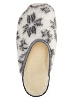 Tofflor i tryckt plyschmaterial ECRU GRÅ