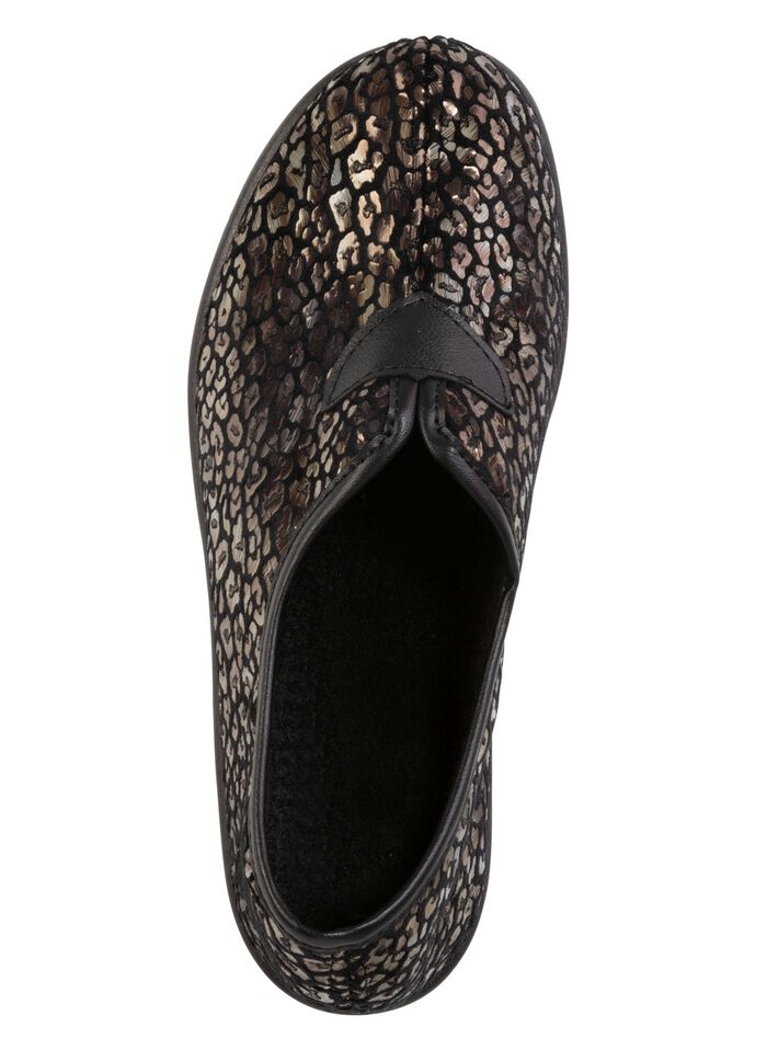 Tofflor i tryckt sammet med leom&ouml;nster 